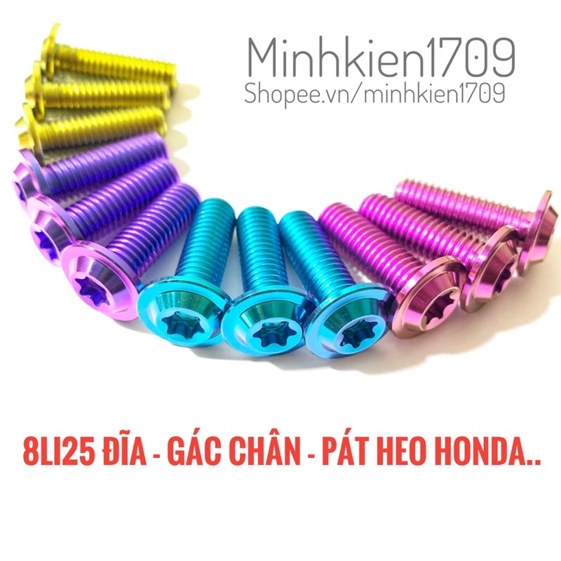 (GR5 XỊN) Ốc titan 8li25 gắn đĩa gác chân và pát heo honda