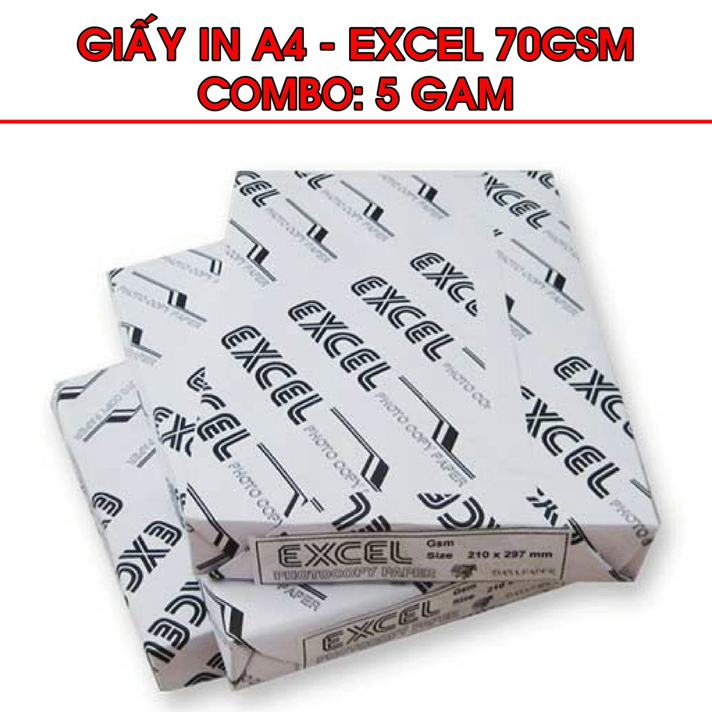 5 Gam Giấy in đơn hàng A4 Excel 70gsm - Giấy in Excel giá rẽ