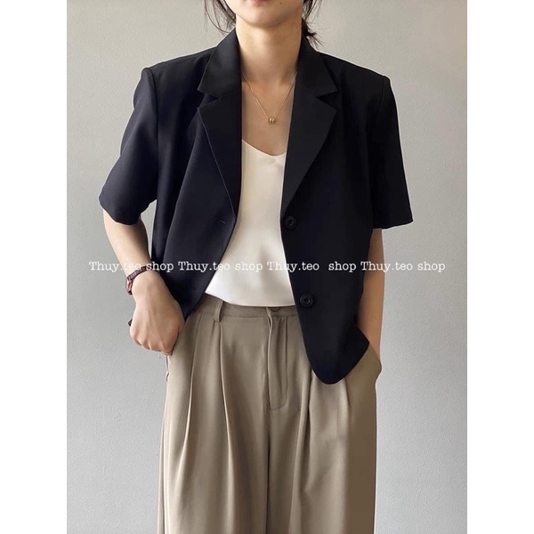 Áo blazer CỘC TAY dáng NGẮN có độn vai dày dặn