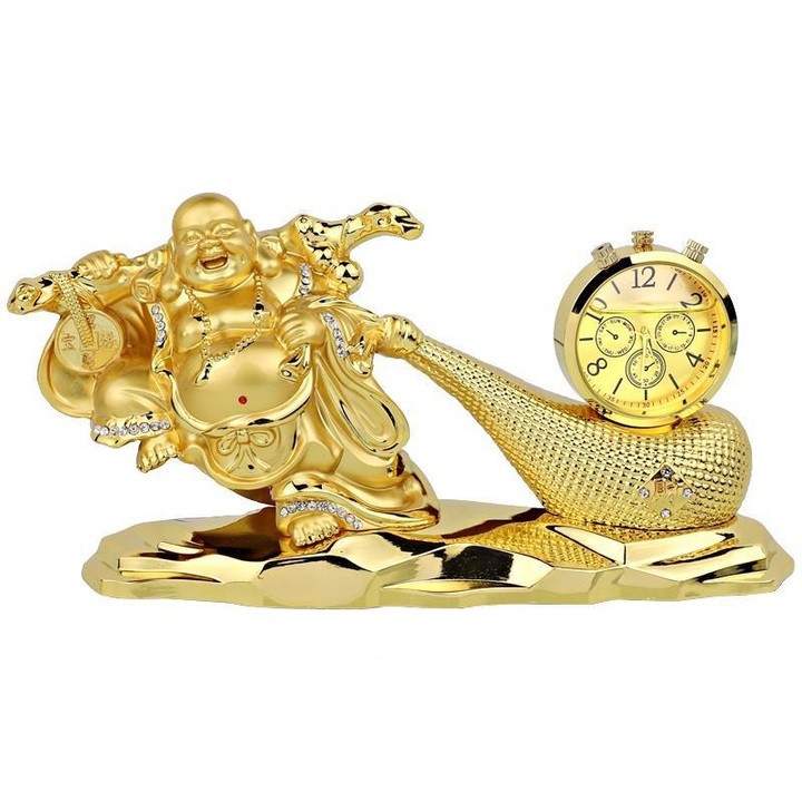 Tượng Phật Di Lặc kéo bao tiền vàng trang trí taplo ô tô AC6688 chất liệu hợp kim mạ vàng