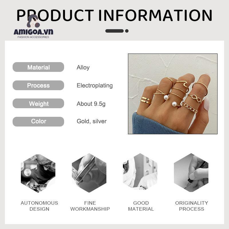 ✨✨Bộ 10 Nhẫn Đeo Khớp Ngón Tay Đính Hạt Ngọc Trai Đơn Giản Sáng Tạo Cho Nữ