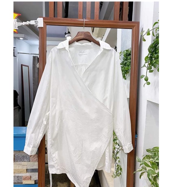 So mi trắng vạt chéo buộc dây