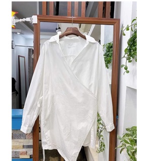 So mi trắng vạt chéo buộc dây