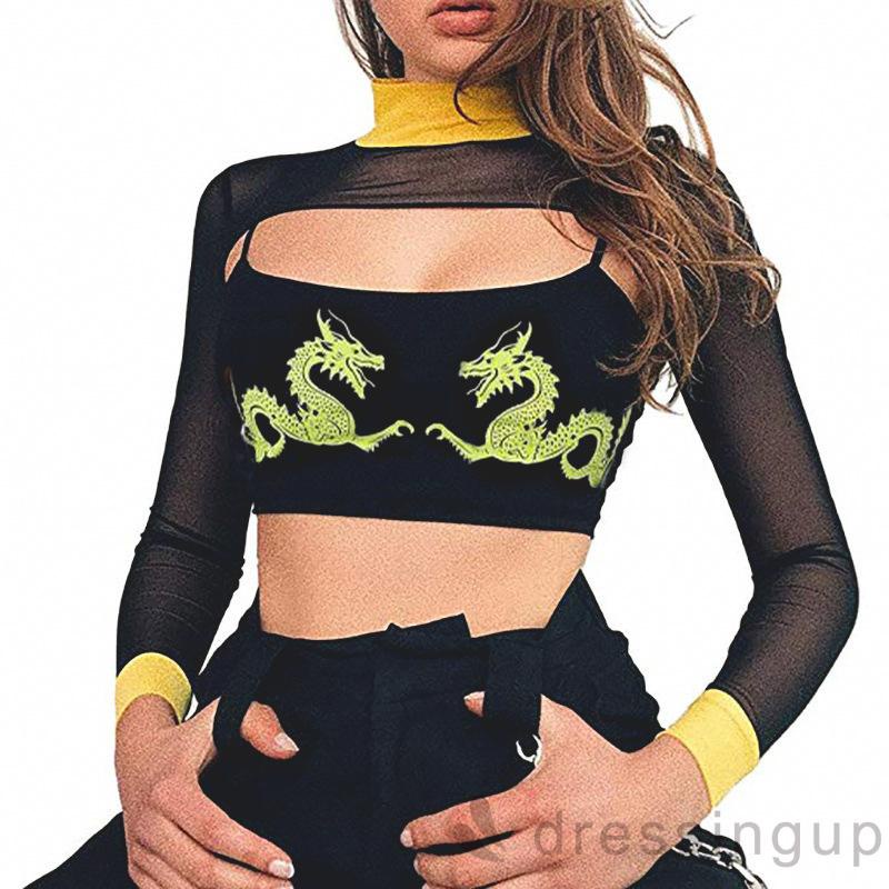 Áo tank top hai dây in hình rồng màu đen ôm dáng phong cách Trung Hoa cho nữ size S/ M/ L