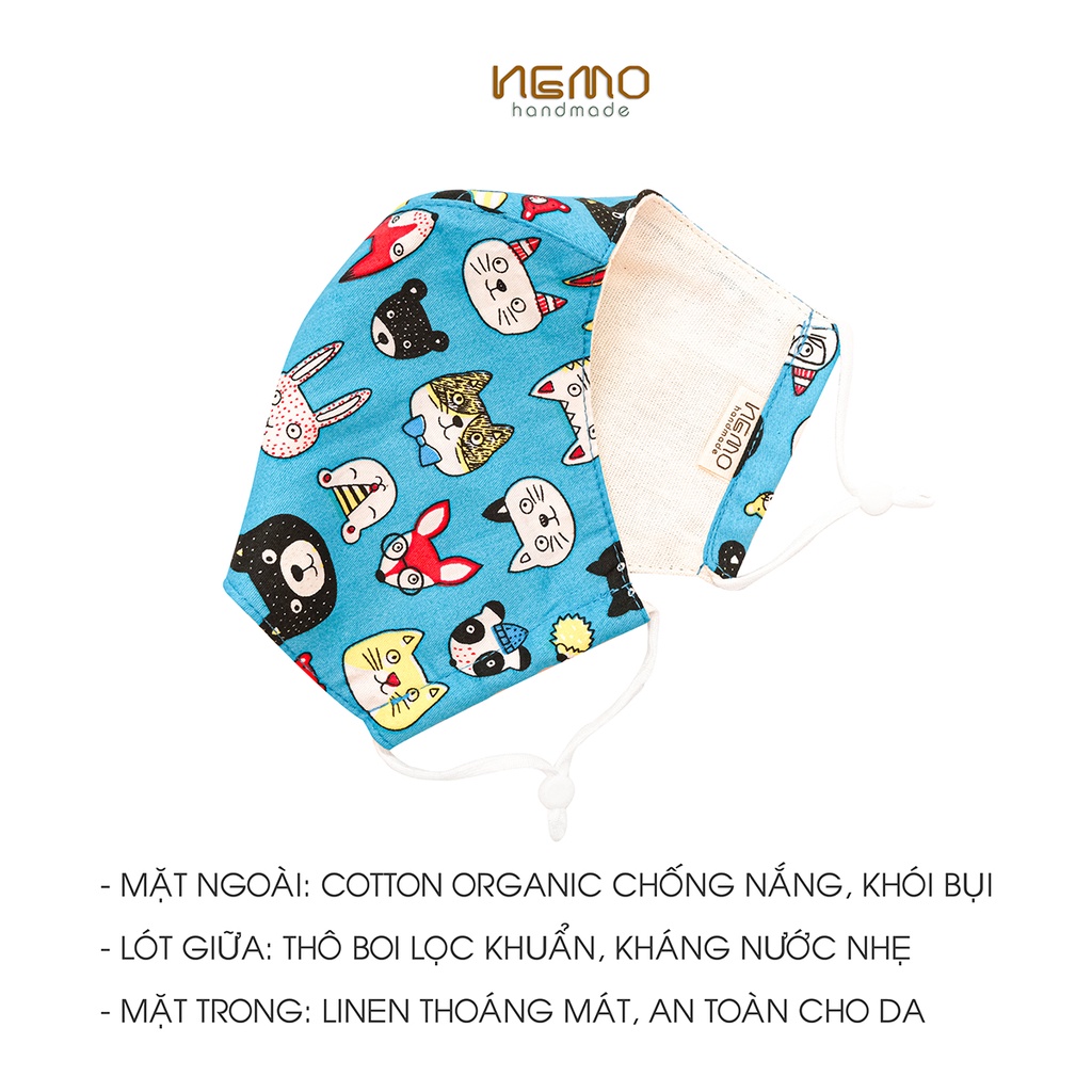 Khẩu Trang Vải 3 Lớp Nemo Đủ Size, Họa Tiết Thú Cưng Ngộ Nghĩnh - KTAN