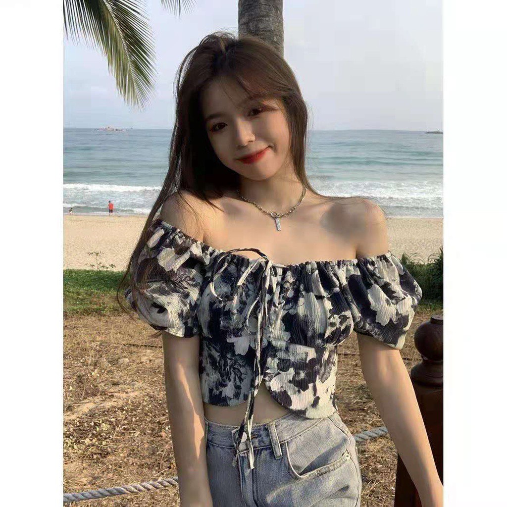 Áo croptop BH nhuộm màu ống tay phồng thời trang mùa hè 2021 cho nữ