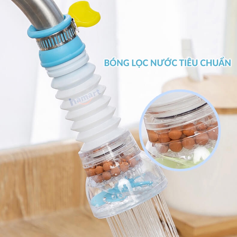 Đầu Vòi Tăng Áp Bồn Rửa Chén Bát Xoay Tròn 360° Kèm Bóng Lọc Tiết Kiệm Nước Thu Gọn Tiện Lợi