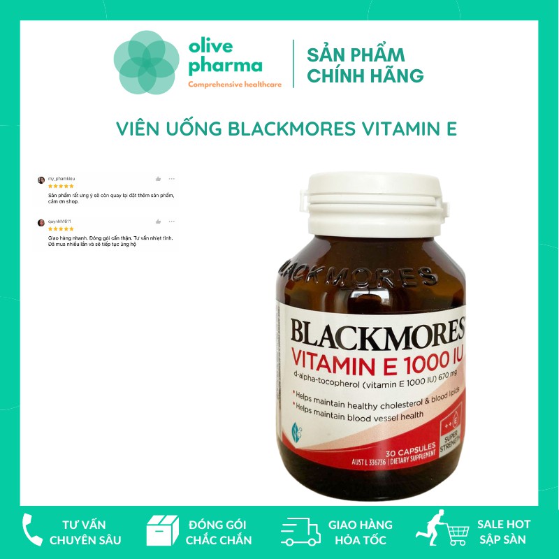 Viên uống Natural Vitamin E 1000IU Blackmores 30 viên Hỗ Trợ Làm Đẹp Da , Giúp Tim Khỏe Mạnh, Làm Chậm Oxy Hóa