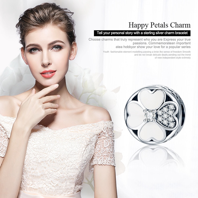 Hạt phụ kiện Bamoer kiểu cỏ bốn lá tinh tế để làm đồ trang sức thủ công