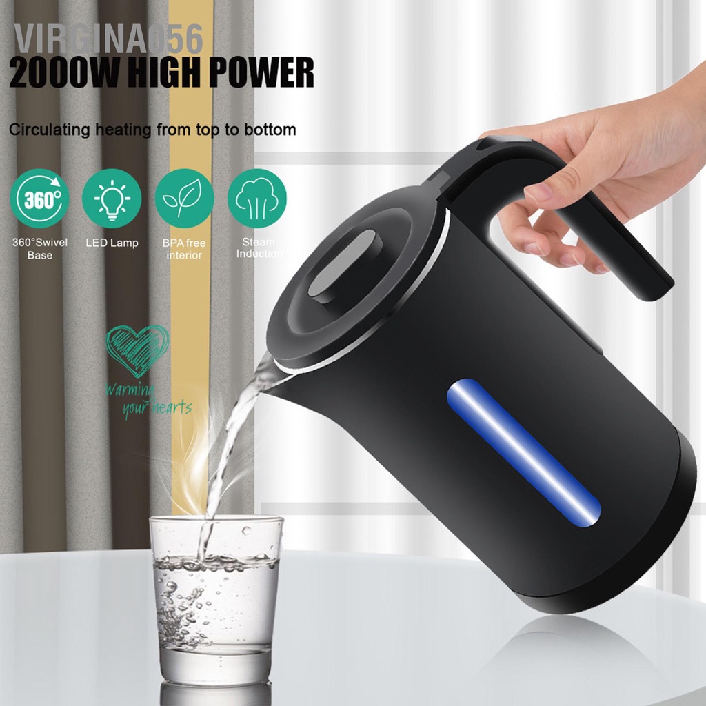 Có thể bán buôn Ấm đun nước điện 2.3L Hai lớp thép không gỉ Bên trong 2000W màu đen cho văn phòng tại nhà Đi du lịch 220V EU phích cắm Virgina056 Hàng giao ngay