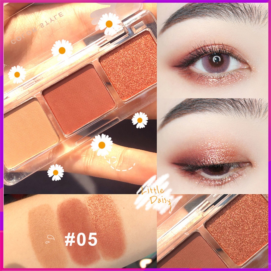 Bảng Phấn Mắt 3 Màu Lì Và Ánh Ngọc Trai Kết Hợp Trang Điểm Kháng Nước Và Lâu Trôi