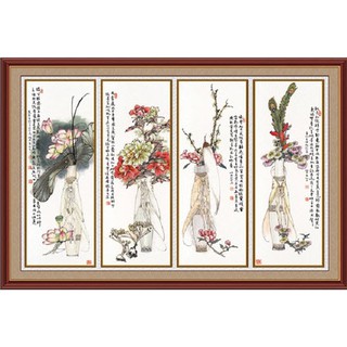 Tranh dán tường 3D Tứ quý bình UD0112 Kim sa