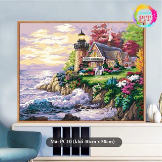 Tranh Tô Màu Theo Số - Tranh Sơn Dầu Số Hóa Hot Trend - Biệt Thự Bên Biển