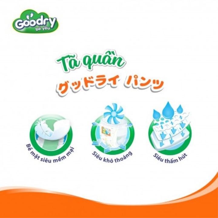 Combo 3 bịch tã quần Goodry XXL44 (15-19kg) - Công nghệ Nhật Bản thấm hút thật nhanh