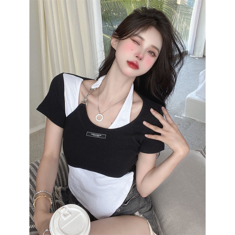 Áo Thun Dệt Kim Phối Dây Xích Thời Trang Mùa Hè Cá Tính Mới