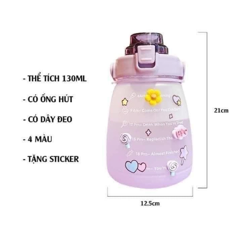 Bình nước chia vạch có dây đeo+ tặng kèm sticker