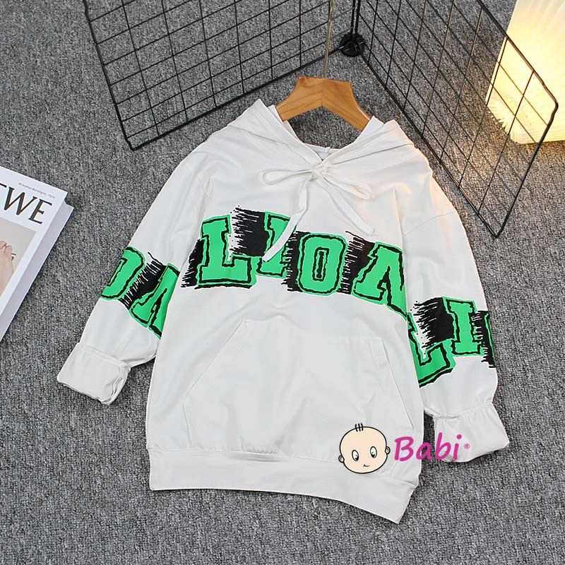 Áo Hoodies dài tay Hàn Quốc in chữ cho bé trai, Áo Babi tay dài thu đông cotton cao cấp thời trang từ size đại 20kg-55kg