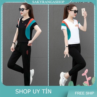 Set bộ thời trang phối màu chữ thêu