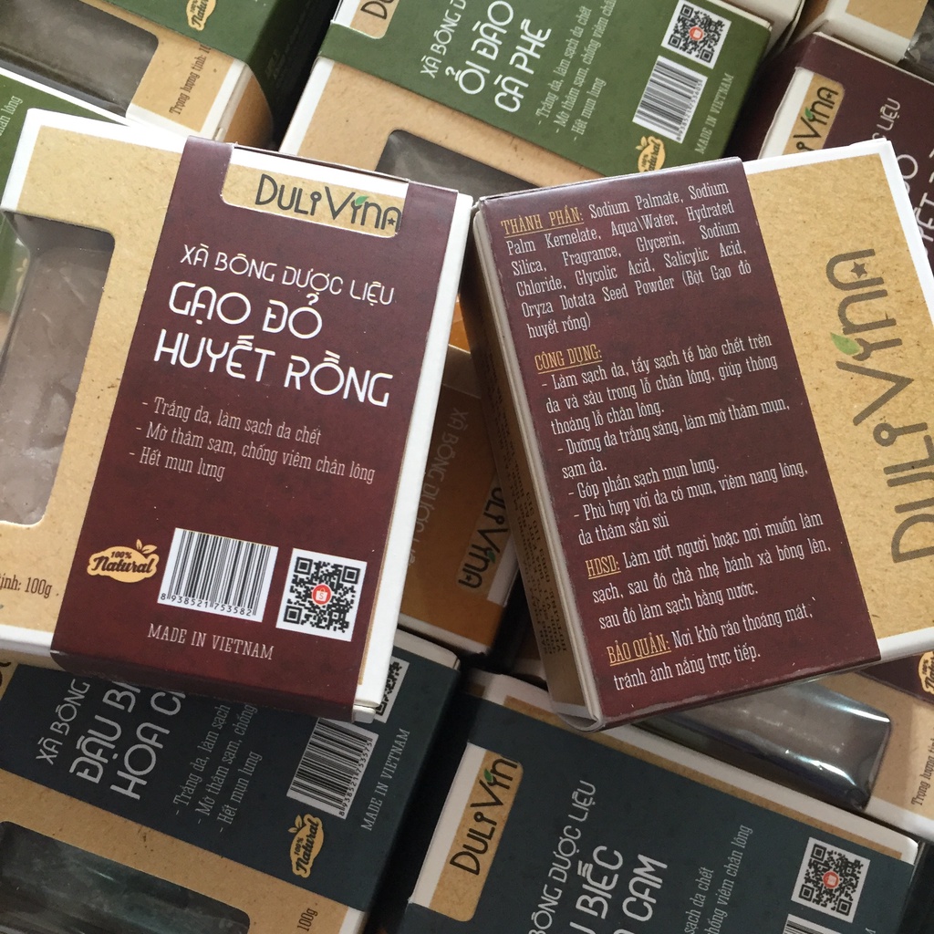 Xà phòng thảo dược Gạo Đỏ Huyết Rồng, Soap gạo làm sạch sâu, dưỡng trắng da tự nhiên 100g Dulivina | BigBuy360 - bigbuy360.vn