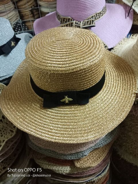 Mũ cói đi biển vành rộng nhũ ánh kim siêu sang chảnh