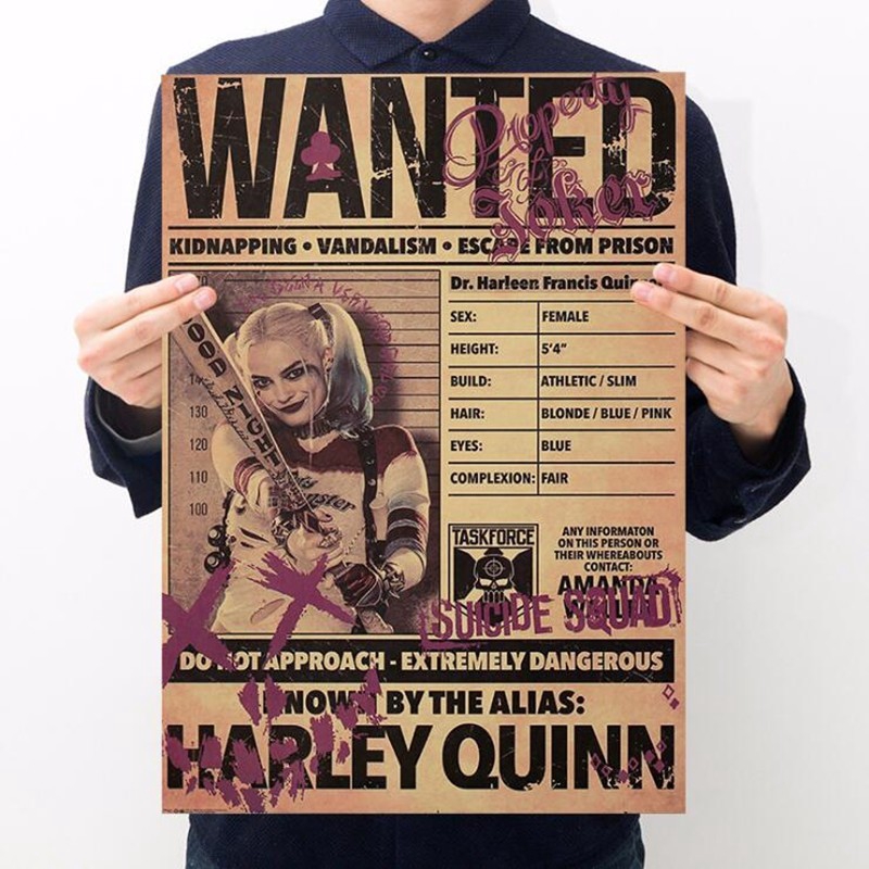 Poster Giấy kraft Treo Tường Trang Trí In Hình Hiệp Sĩ Bóng Tối Cổ Điển harley quinn