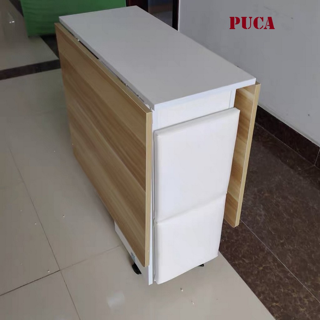Bàn ăn gấp gọn 4 ghế, mẫu nội thất phòng ăn thông minh hot 2021 gỗ cao cấp, 2 cánh siêu rộng