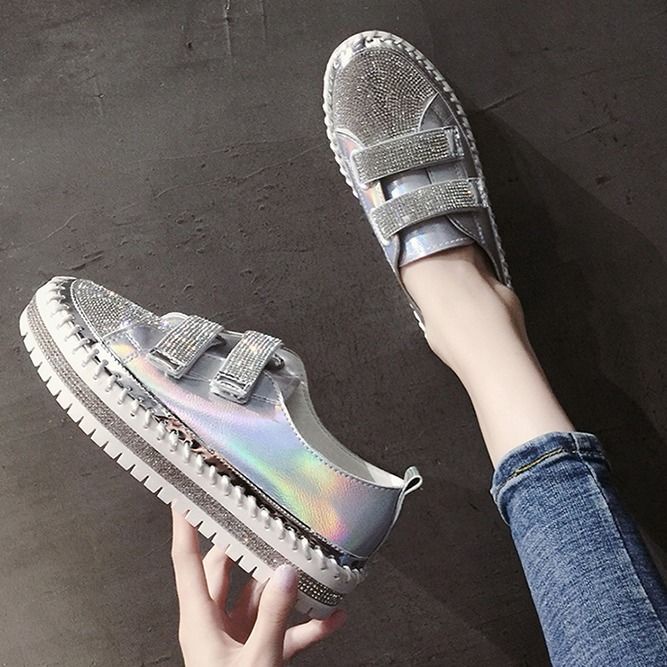 Giày Đế Dày Quai Dán Đính Đá Phong Cách Thời Trang Mới 2022