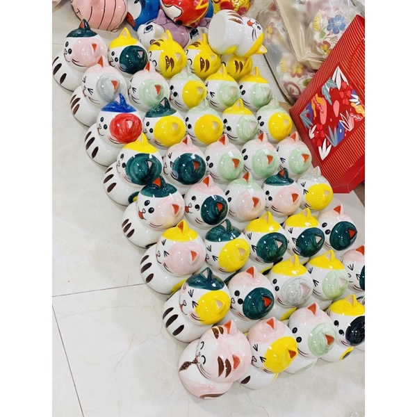Con giống tiết kiệm hình chú mèo máy dễ thương, mèo Neko gốm Bát Tràng