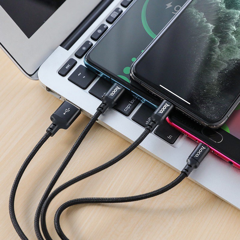 Cáp sạc 3 in 1 Lightning Micro USB Type-C dài 1m Hoco X14-Bảo hành 12 tháng