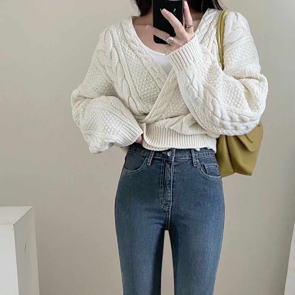 Áo Khoác cardigan Dệt Kim Một Hàng Nút Cổ Chữ V Tay Dài Phong Cách Hàn Quốc Thời Trang Thu Đông Cho Nữ