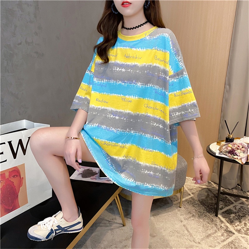 Áo thun nữ ulizzang form rộng tay lỡ cổ tròn, Áo thun nữ phối màu kẻ ngang cực xinh A02