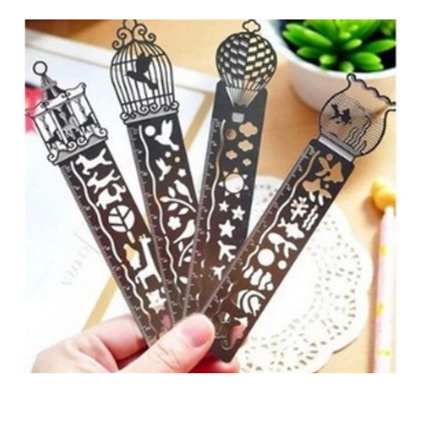 Bookmark đánh dấu trang thước kẻ và khuôn vẽ 3in1 dễ thương - Bình cá