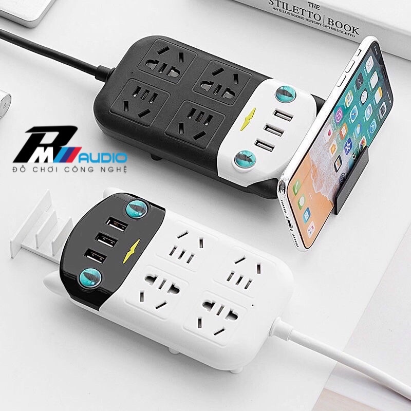 Ổ cắm điện thông minh tiện dụng đa chức năng, chống giật,chống cháy nổ kèm giá đỡ điện thoại