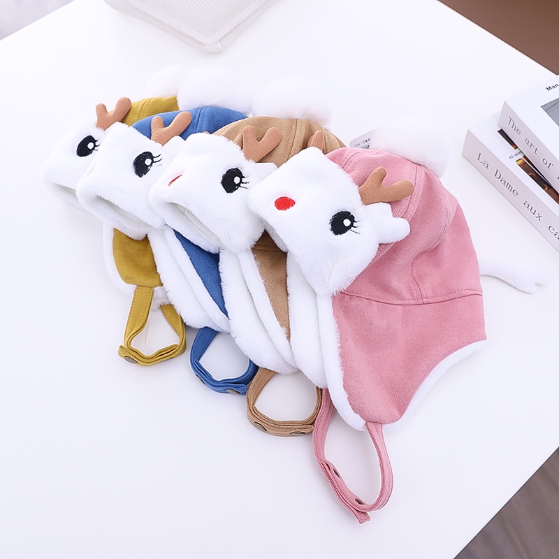 Mũ len cho bé trai và gái mùa đông trùm đầu hình hươu dễ thương giá rẻ đẹp kèm khăn hàng hiệu - ML3A