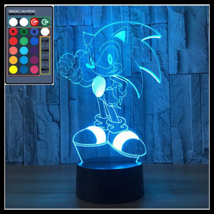 Đèn Led 3d Hình Sega Sonic Smurf Hologram Để Bàn Trang Trí