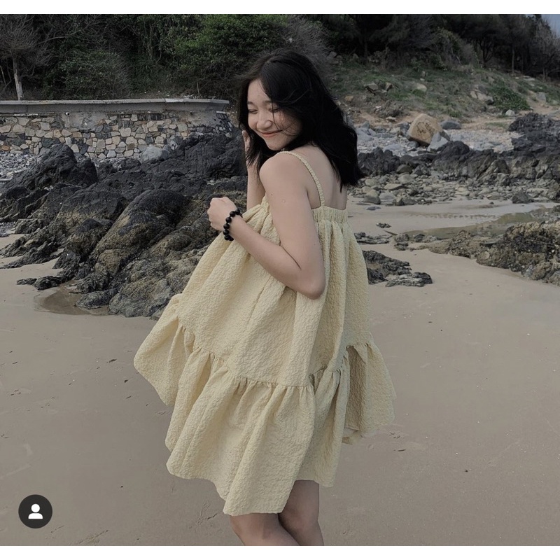Đầm gấm dây vàng babydoll VIBED