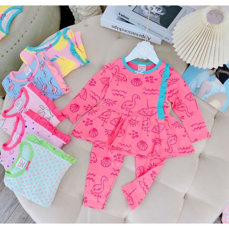 Bộ Bánh Bèo Bé Gái Dài Tay Thu Đông cotton xuất Nhật co dãn