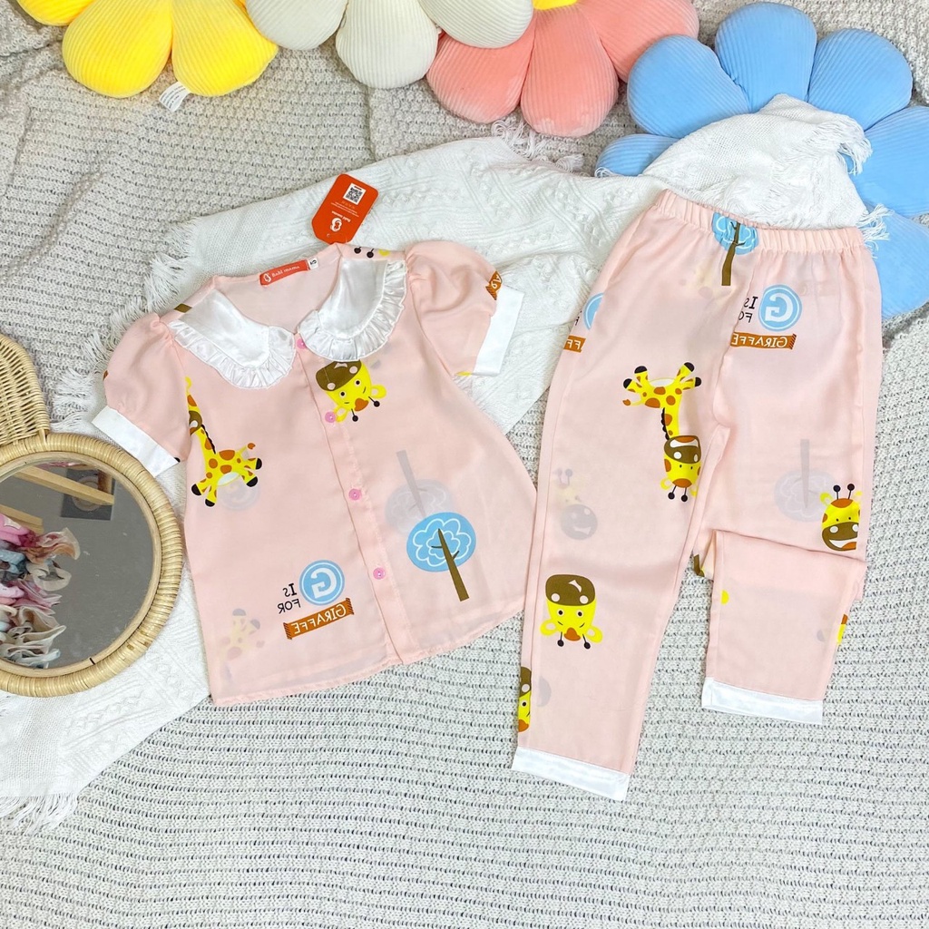 Bộ Đồ Pijama Cổ Bèo Mặc Nhà Lụa Mango Cho Bé Gái