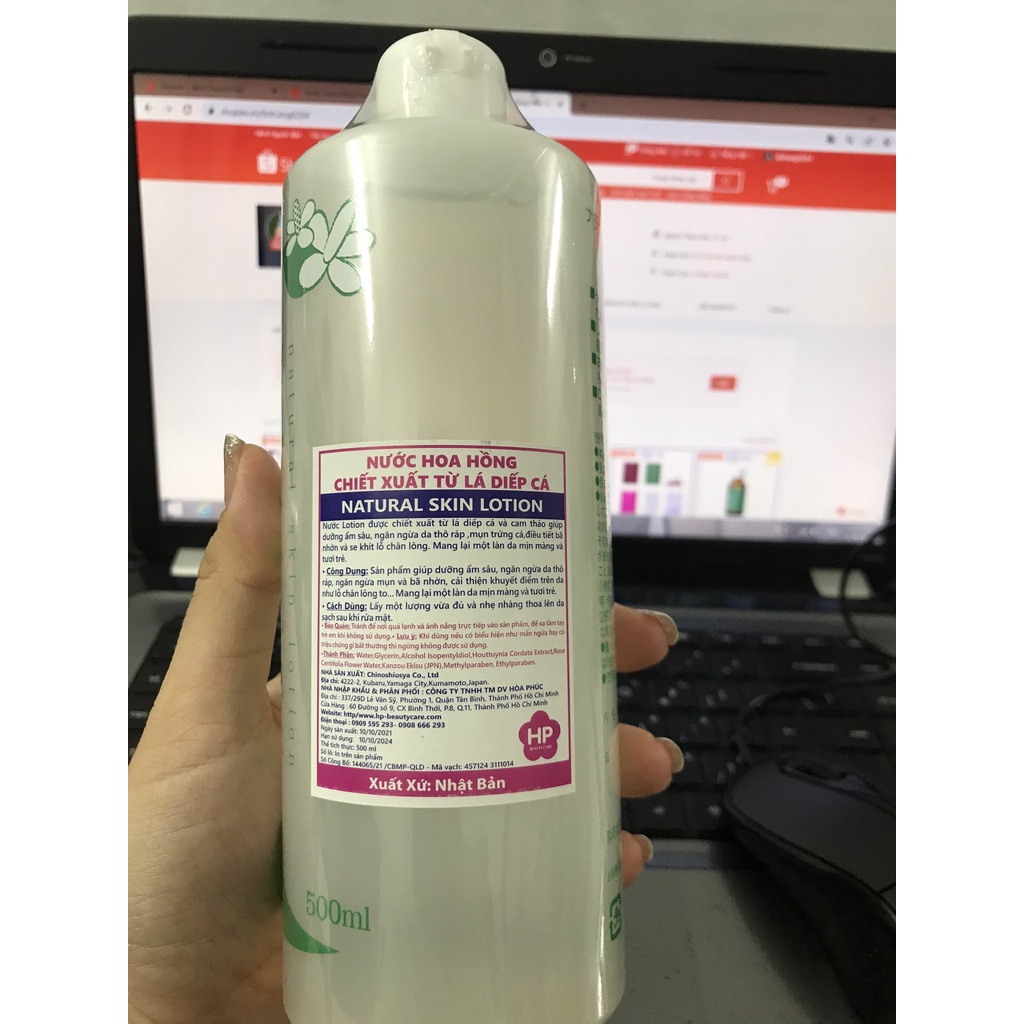 Nước hoa hồng Toner Lotion diếp cá Dokudami Natural Skin ngăn ngừa mụn se lỗ chân lông 500ml Nhật Bản