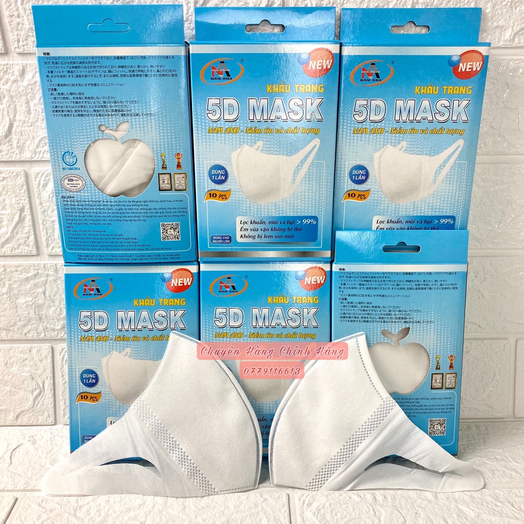 Khẩu Trang 5D FAMAPRO NAM ANH QUAI VẢI 3 Lớp Kháng Khuẩn 10 Cái/ Hộp