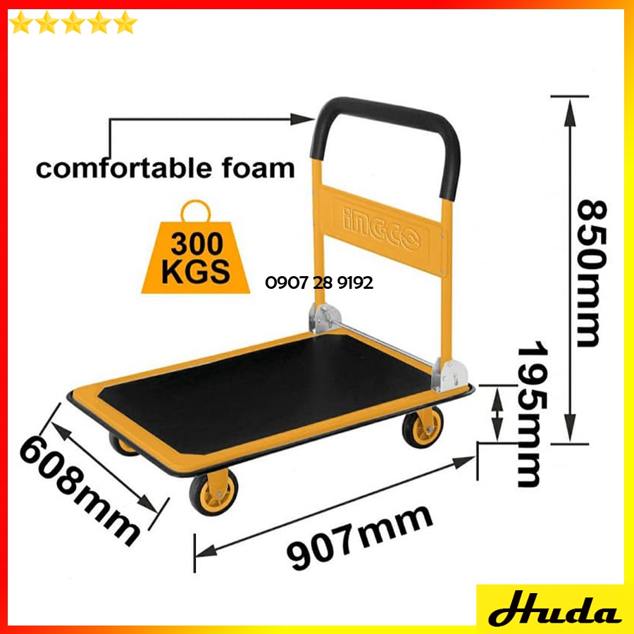 Xe đẩy hàng gấp gọn TOTAL tải trọng 300kg sàn 100% bằng thép tay cầm gấp gọn có miếng chống trơn