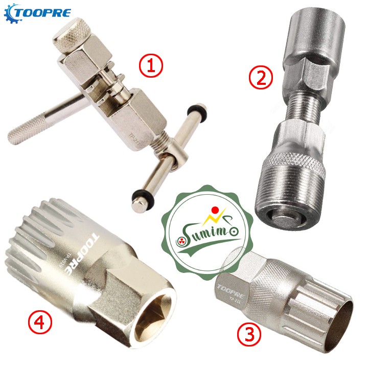 Bộ 4 dụng cụ TOOPRE Cảo sên-Cảo giò dĩa-Cảo líp vặn-Cảo trục giữa bạc đạn