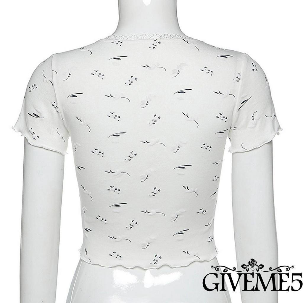 Áo thun hở rốn tay ngắn cổ tròn thời trang nữ xinh xắn