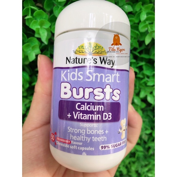 Date 4/25 Viên Nhai Cho Bé Nature’s Way Kids Smart Calcium + Vitamin D3 Burstlets Bổ Sung Canxi 50 viên.Canxi nature way