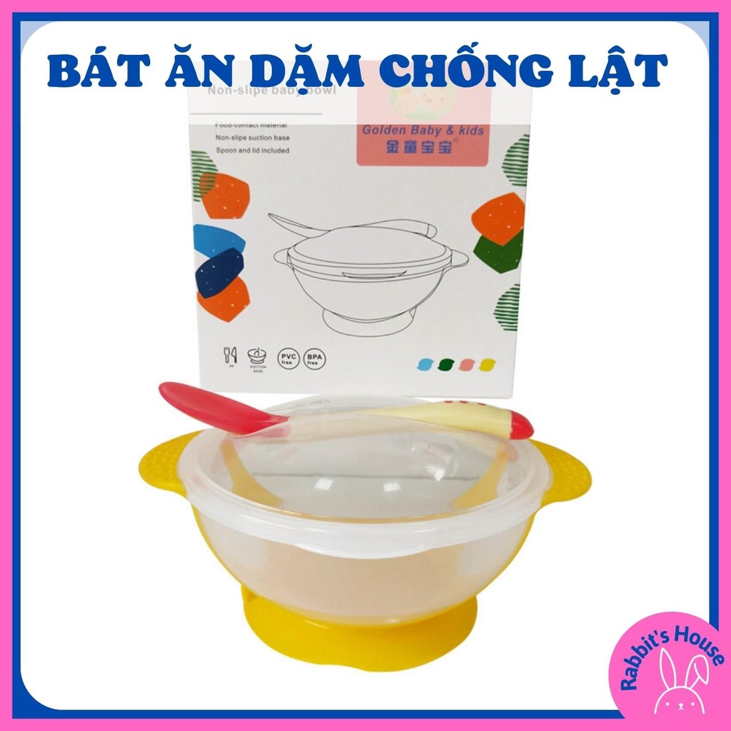 Bát ăn dặm chống lật kèm thìa báo nóng cho bé