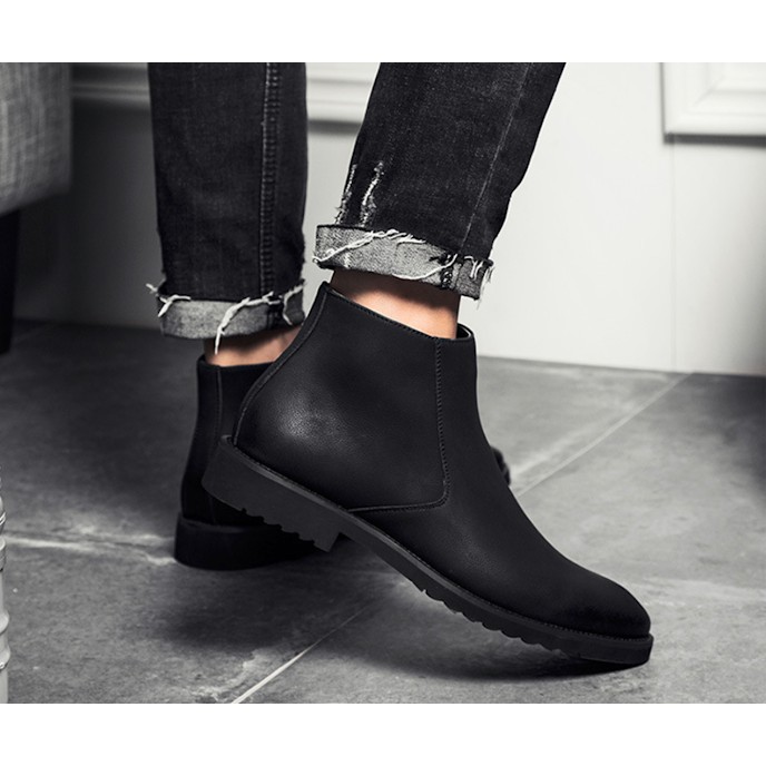 Giày Tây Boots nam cổ lửng Chelsea Boots Zip