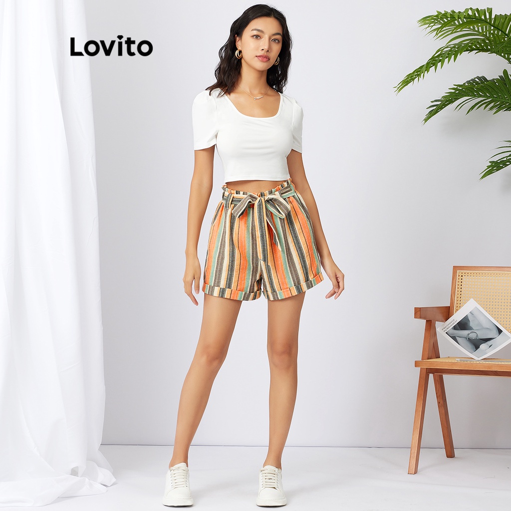 Lovito Quần short thun thắt lưng thun sọc thông thường L21AS028 (Nhiều màu)