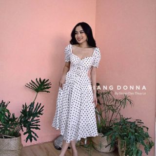 Đầm xoè chấm bi rút ngực