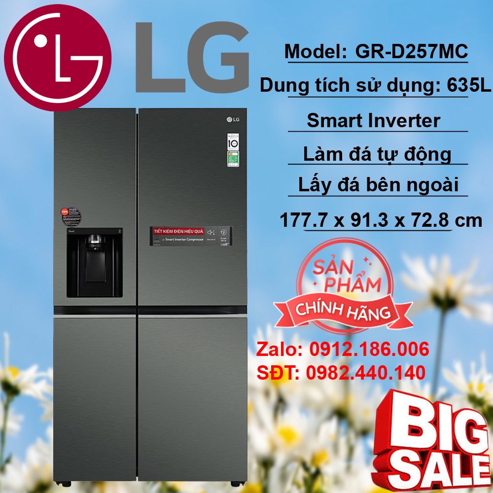 Tủ lạnh LG Inverter 635 Lít GR-D257MC - HÀNG CHÍNH HÃNG