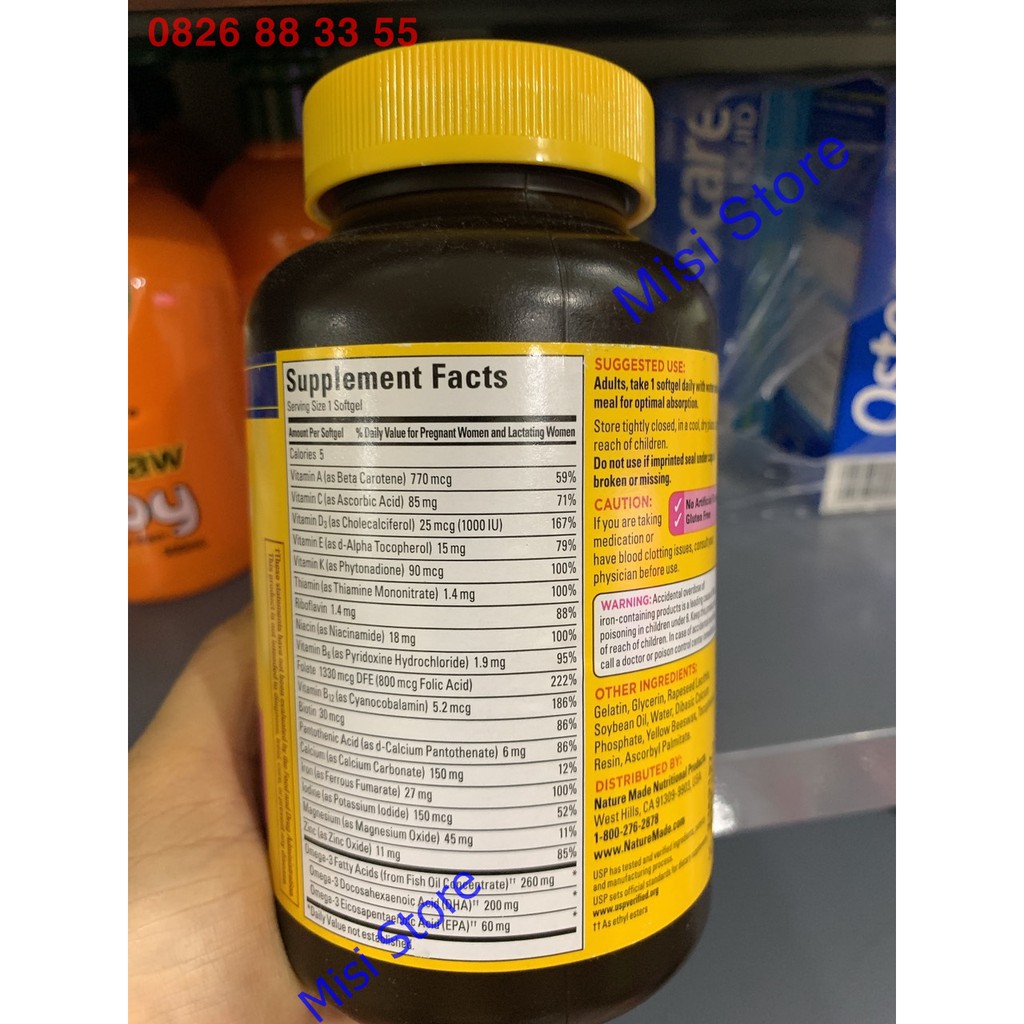 Vitamin tổng hợp bầu Mỹ Prenatal + DHA 200ml Nature Made, 150 viên